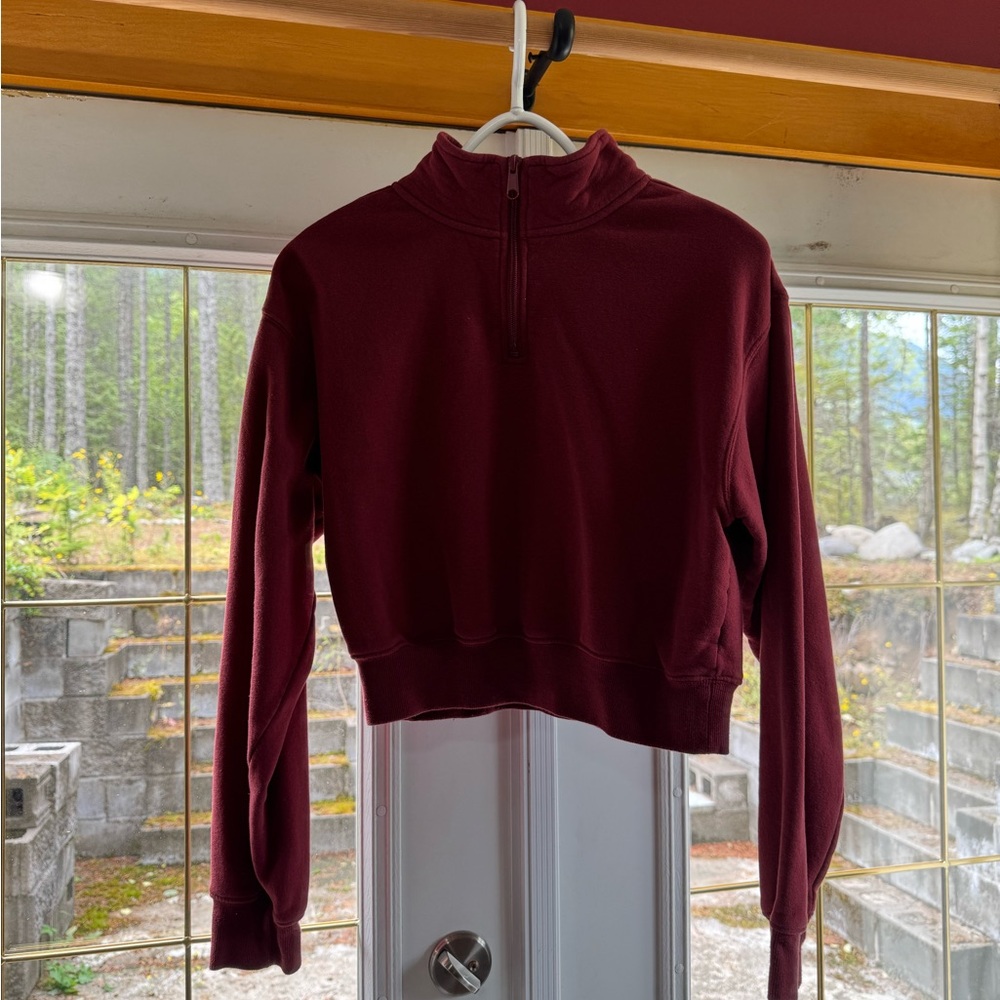 Ardene Deep Red Fleece Quarter-Zip Top